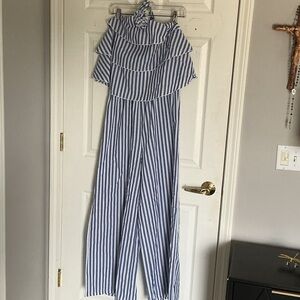 Blue and White Striped Jumpsuit